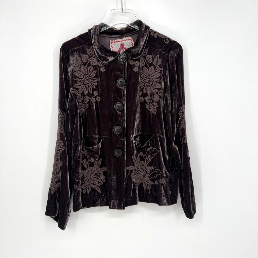 Johnny Was Jacket Womens S Velvet Sweater Boho Western Purple‎ Brown Tribal